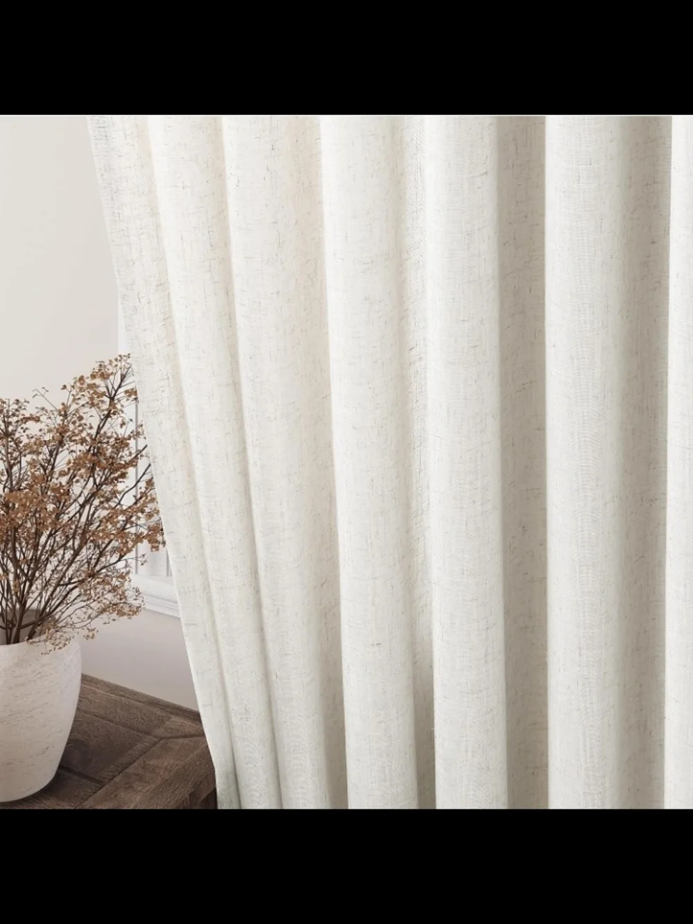 Cream Linen Curtains 102 inches Long 2 Panels Set
